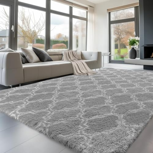 Treeboy Large Rugs Living Room 140x200cm,Grey Fluffy Shaggy Bedroom Rug | Washable Large Area Rugs, Anti Slip Modern Fluffy Rug,Non-Shedding Soft Shaggy Floor Carpet for Bedroom,Kids Room, Nursery