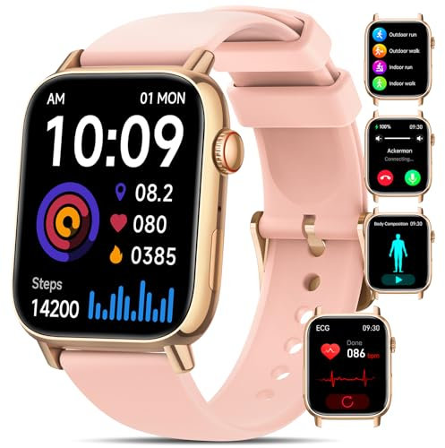 2025 Neu Smartwatch mit 𝐁𝐥𝐮𝐭𝐳𝐮𝐜𝐤𝐞𝐫/𝐄𝐊𝐆/𝐇𝐑𝐕, 1.83’’ Zoll Fitnessuhr Herren Damen mit Blutdruck, Herzfrequenz, SpO2, Schlaf, 140+ Sportmodi IP68 Wasserdicht, Android und iOS, Gold