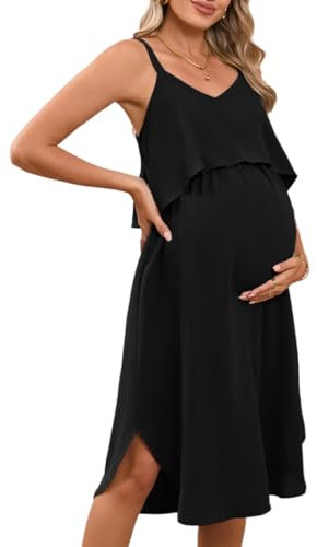 CIBTYHOH Robe de maternité d'été sans manches pour femme - Col en V, Noir , L