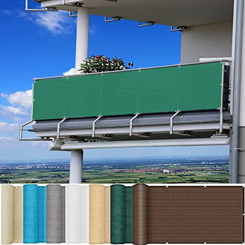 Brise-vue pour balcon extérieur – 109 x 1 090 cm – Bâche de clôture ventilée avec protection UV – Brise-vue pour balcon – Avec corde et œillets – Vert foncé