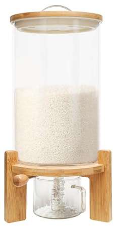 Distributeur de céréales de 7,5 l avec couvercle, récipient à riz en verre, grande boîte de rangement, distributeur de céréales, pour riz, farine, noix, grains de café, bonbons, céréales, nourriture