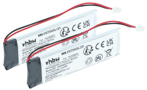 vhbw 2x Battery compatible with Albrecht BTX1 Pro, BTX1 FM, BT Next Pro, BTX2 FM Wireless Headset Headphones (950 mAh, 3.7 V, Li-polymer)