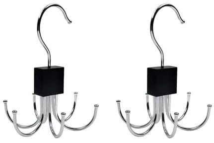 Yuannee Porta Cinture 6 Ganci Nero Opaco,2 PCS Sistema Rotazione 360° per Armadio Legno Naturale Organizzatore Multiuso per Cravatte Scialli Borse Gancio Portaoggetti da Cassetto