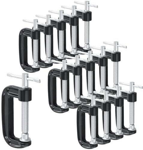 MUKCHAP 15 PCS Black G Clamps, 2 Inch Metal G Clamps, G Type Fixture for Woodworking Clamping and Fixing Work