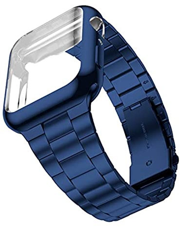 LPMPCZKZGF Strap + Funda Compatible con Apple Watch 7 45mm 41mm Metal Acero inoxidable Muñeca integrada Compatible con iWatch 6 5 4 3 SE 44mm 42mm 40mm 38mm Funda Watch strap(Blue with Case,40mm)