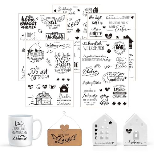 5 Blatt Rub on Sticker, Rub on Sticker Sprüche, Maritim Transferaufkleber Meer Rub Ons Selb Stklebend Für Glas Holz Raysin Keramik Schwarz DIY Geschenkideen