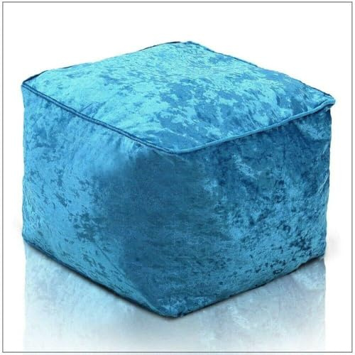 HOUSEHOLD DISCOUNTS LTD Velvet Crushed Footstool Ottoman | Square Pouffe Rest Stool | Size: 40 x 40 x 40CM AVAILABLE | (TEAL)