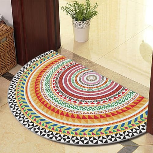 ChangTsing Halbrunder Teppich FußMatte 60cm x 90cm Polyester Böhmischer Europäischer Stil Halbrunde Form Halbkreis Einfachheit rutschfeste Fußmatte