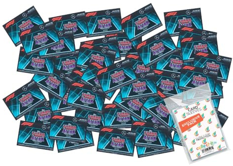 Bundle mit Topps - Turbo Attax Formel 1 2023-100 Verschiedene, zufällige Karten + Exklusive Collect-it Hüllen