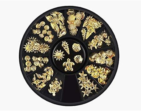 Nagelkunst-Metallnieten, 3D-Nieten, Palme, Schildkröten, Meereslebewesen, Charms für Sommer, Strand, Ozean, Maniküre, DIY, Acryl-Nägel, Nageldesign und Politur (goldene Ozean-Nieten)