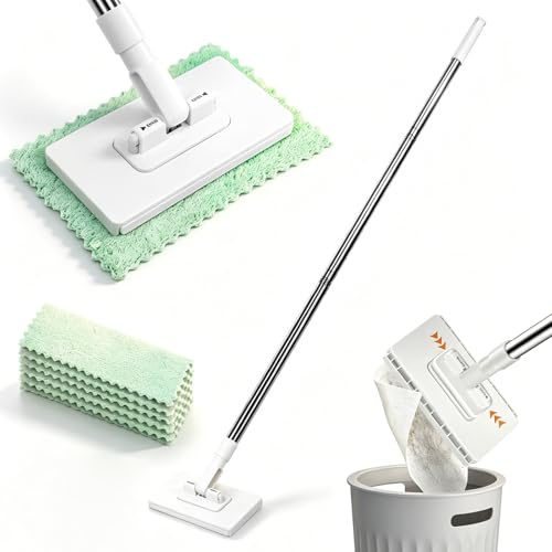 Mini Mop with Pressure Clamping System & 5 Reusable Cloths - 360° Rotating | Automatic Cloth Changing Mini Mops,Lazy Mop for Cleaning Floors Mop - No Need to Wash by Hand,for Kitchens,Walls and Windows