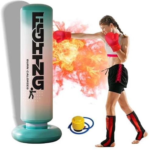 GOEDCH Aufblasbare Boxsack Stehend: 180cm Boxsack Stehender Aufblasbarer Standboxsack mit Luftpumpe, Boxsack Stehend für das Boxtraining von Teenagern und Erwachsenen (Ohne Boxhandschuhe)