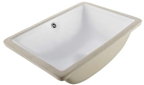 VEVOR Undermonterat badrumshandfat, 45 x 30 cm rektangulärt vitt keramiskt kärl handfat med överflödeshål, under disk droppe i modern toalett tvättfat handfat handfat i rektangel litet utrymme
