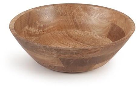 woodluv Fruit Salad Bowl 25cm, Wooden Bread Basket for Kitchen or Table Centrepiece Decoration, Serving Bowls, Mango Wood