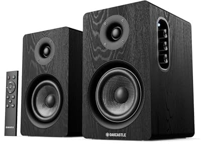 Oakcastle BK100 Active Bookshelf Speakers | 2.0 Stereo System, 60W Output