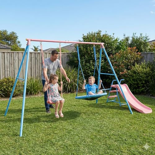 KDYMOD Kinderschaukel Outdoor Schaukel Set mit Gestell Slide Schaukelgestell Outdoor Nestschaukel Schaukelgerüst Bis 200 KG Belastbar Swing Gartenschaukel für 2-3 Kinder Doppelschaukel Tellerschaukel