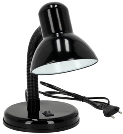 pureled Schreibtischlampe mit E27 Fassung – Tischleuchte mit Verstellbarem Lampenschirm – Ideal für Büro, Lernen & Kinderzimmer – 1,2 m Kabel (Schwarz)