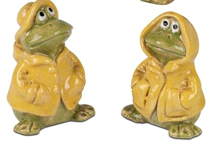 formano 2 Stück Frosch Figuren mit Regenmantel, Steinzeug, Mehrfarbige Reaktionsglasur, 5x8 cm