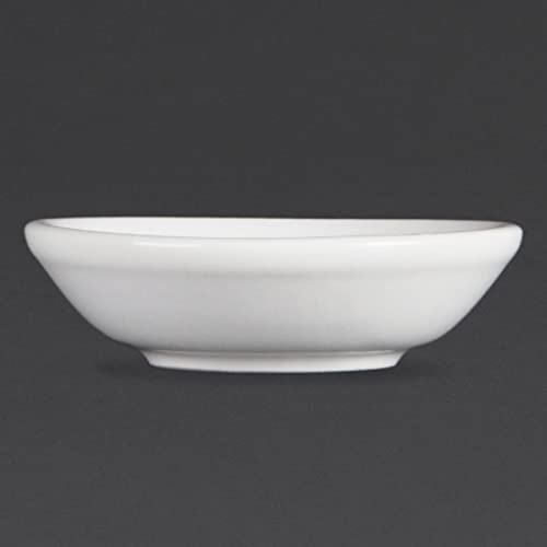 Olympia Whiteware Porcelain Soy Dishes 70mm, Pack of 12, White | Fully vitrified with rolled edges for chip resistance; stackable and safe for the microwave, oven, freezer and dishwasher.