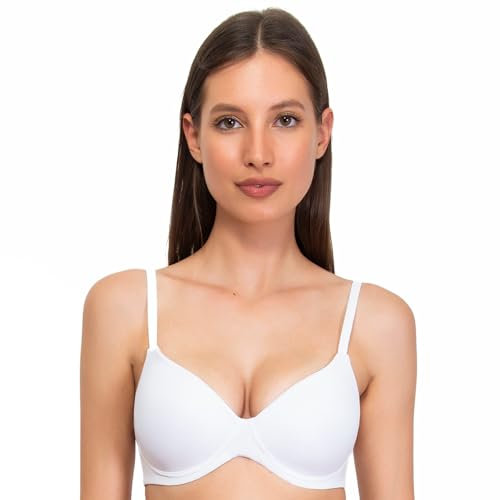 SÌèLEI, Reggiseno con Coppe Graduate, Realizzato in Morbida Microfibra, con Finiture Invisibili e Senza Ferretto, Designed in Italy, Color Bianco, Taglia 2B