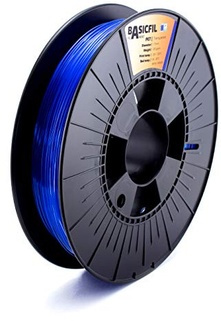 BASICFIL PETG (3D Drucker Filament), 1.75mm, 500g, Transparentes Blau (Transparent Blue)