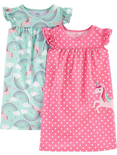 Simple Joys by Carter's 2-Pack Nightgowns Camicia da Notte, Rosa A Pallini/Verde Menta Arcobaleno, 6-7 Anni (Pacco da 2) Bambina