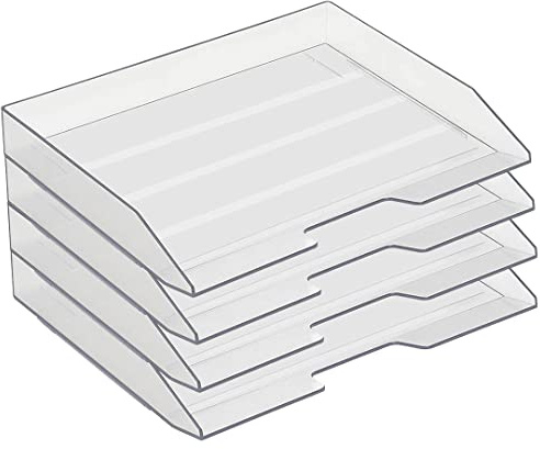Acrimet 4 Tier Paper Organizer Letter Tray – Plastic Stackable Desk File Organizer, Side Load Paper Sorter for Letter/A4 Office File Folder Holder – Clear Crystal