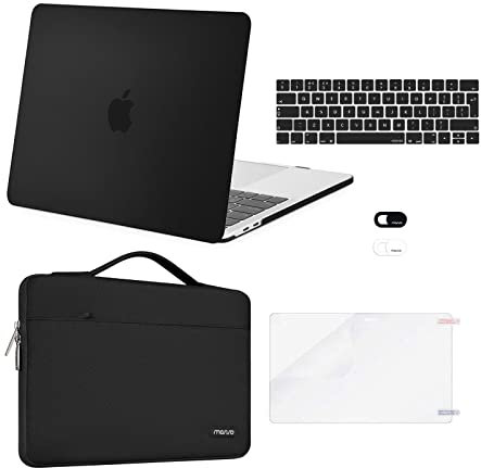 MOSISO Funda Compatible con MacBook Pro 13 2025 2024 2023-2016 A2338 M2 M1 A2251 A2289 A2159 A1989 A1708 A1706,Carcasa Rígida&Bolsa&Piel Teclado&Webcam&Protector de Pantalla,Negro