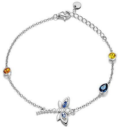 AOBOCO Libelle Armband Sterling Silber 925 Damen Libellen Armband mit Kristallen, Geschenk für Frauen Geburtstag