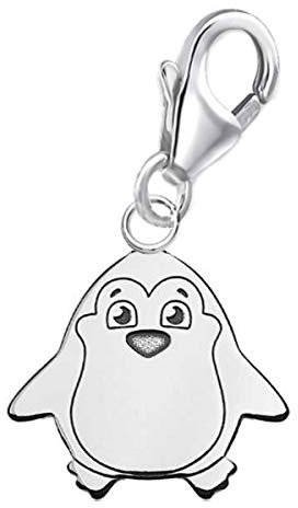 Goldene Hufeisen Pinguin Karabiner Charm Anhänger für Bettelarmband oder Charmkette Charmträger 925 Silber Tiere