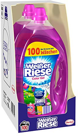 Weißer Riese Color Gel (200 (2 x 100) Waschladungen), Colorwaschmittel extra stark gegen Flecken, Flüssigwaschmittel für frische und saubere Wäsche in leuchtenden Farben