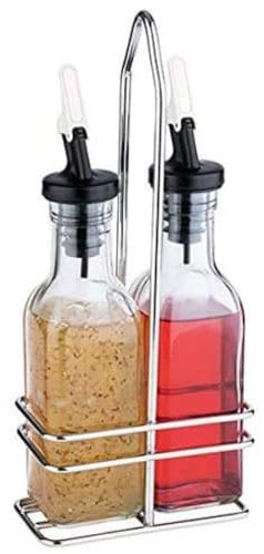 APS, Essig- & Öl-Menage, Glasbehälter mit Deckel und tropffreiem PE-Ausgießer, Menage Set für Essig & Öl, Glasmenage, 24 cm Höhe für je 0,12 Liter