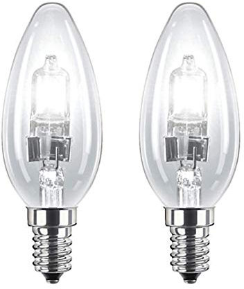 2 Pack 28W SES E14 Clear Candle Light Bulbs, Small Screw, Classic Incandescent Dimmable Lamps, 28W = 37W, 370 Lumen, Mains 240V, Energy Saving Halogen Bulbs