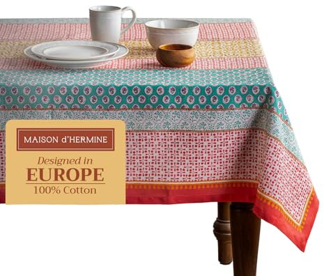 Maison d' Hermine Tischdecke, rechteckig, 100% Baumwolle, wiederverwendbar, dekorativ, für den täglichen Gebrauch, für Esszimmer, Bauernhaus, Zuhause, Party, Festlich und Hochzeit, Frühling, Sommer