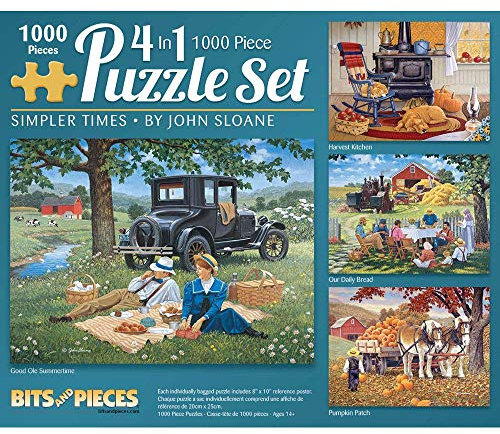 Bits and Pieces - 1000-teiliges Puzzle für Erwachsene – Simpler Times 4-in-1-Multi-Pack-Set – 1000-teiliges Old School Country Farm Puzzle von Künstler John Sloane