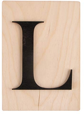 Rayher Holz Buchstabe L, FSC Mix Credit, Holzfliese 10,5x14,8cm, 3D-Buchstabe L in schwarz, 3mm starker Holzbuchstabe auf 4mm starker Holzfliese, 63103576