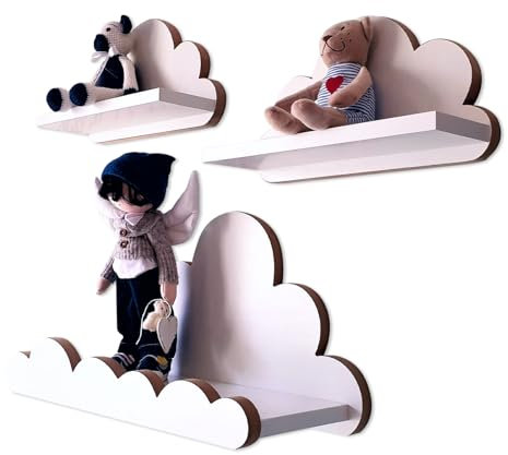 MOLILAND 3er Set Wandregal Kinderzimmer Weiß | Babyzimmer Wolkenregal für Bücher, Spielzeug, Dekoration | Regal Wolke aus Holz | Skandinavischen Stil | Schweberegal Wanddeko MINORKA- Elegance