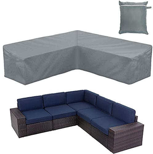 BOSKING Housse de canapé d'angle en rotin imperméable 210D Oxford en forme de V pour extérieur et intérieur (215 x 215 cm)