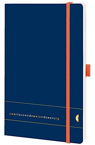 Chronoplan 50482 Buchkalender Kalendarium 2022 im A5 Format (135x210mm) mit Softcover, Wochenplaner (1 Woche auf 2 Seiten, mit Stiftschlaufe, Einmerkband, Gummiverschluss), Elementary, Deep Ocean Blue