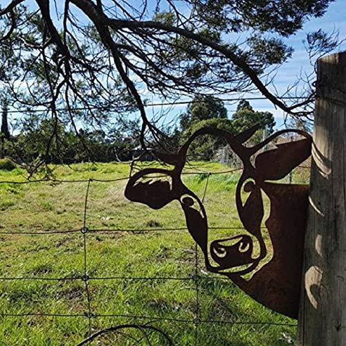 Reiei Grande vache en métal - Décoration murale en fer forgé - Sculpture de vache - Décoration extérieure de jardin
