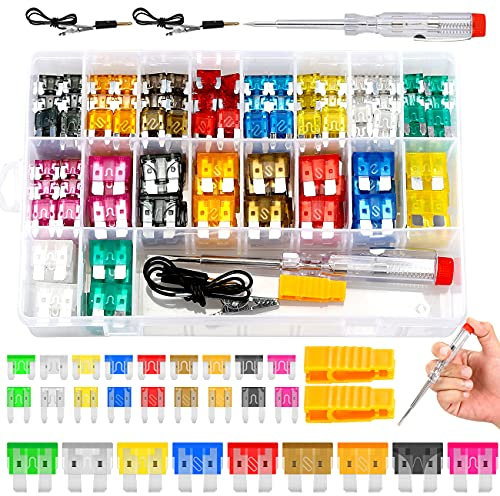 Sicherungs-Sortiment-Set, 306-teilig, für Auto, Boot, sortiert, Ersatz-Flachsicherungen Standard & Mini & Low Profile Mini-2A 5A 7.5A 10A 15A 20A 25A 30A 35A mit Sicherungszieher und Spannungsprüfer