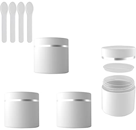 ZEOABSY 4 pièces 50ml Double Paroi Pot Cosmétique en Plastique Blanc Mat avec Couvercle avec Bord d'argent, Pots de Crème de Bouteille de Vides Contenant pour Cosmétiques Maison,Crèmes,Baumes