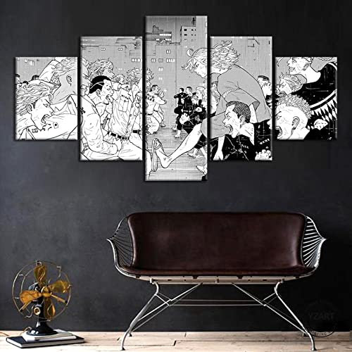 Wondbeau Leinwanddrucke Modulare Wandkunst Wandaufkleber 5 Teiliges Wandbild Druck auf Leinwand Malerei Moderne Abstrakte Poster Mit Rahmen M/100cm×50cm Anime Tokyo Revengers Charaktere