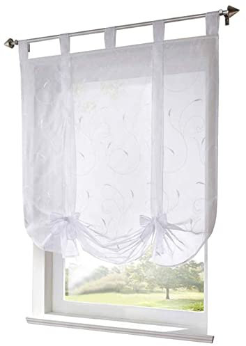Tenda a pacchetto con ricamo, tenda a pacchetto con passanti, tenda trasparente per soggiorno, camera da letto (bianco, 100 x 140 cm)