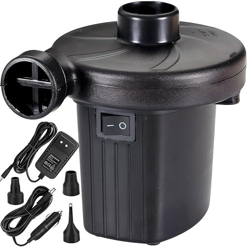 Retoo Bomba de Aire eléctrica portátil de 230 V para colchón de Aire con 3 boquillas de Aire, multifunción, 2 en 1, inflado y desinflado, compresor para colchón, sofá, Piscina, Negro, 7x9x8,5 cm