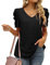 Aokosor Ladies T Shirts Womens V Neck Tops Gigot Sleeve Summer Casual Tee Black Size 22-24