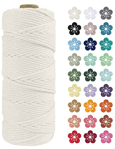 LEREATI Makramee Garn 2mm x 100m Natürlich Baumwollkordel Natur Baumwollseil Farbig Baumwollgarn, Macrame Cord 2mm für DIY Geflochten, Makramee Deko, Hängepflanze, Wandbehang, Vorhang