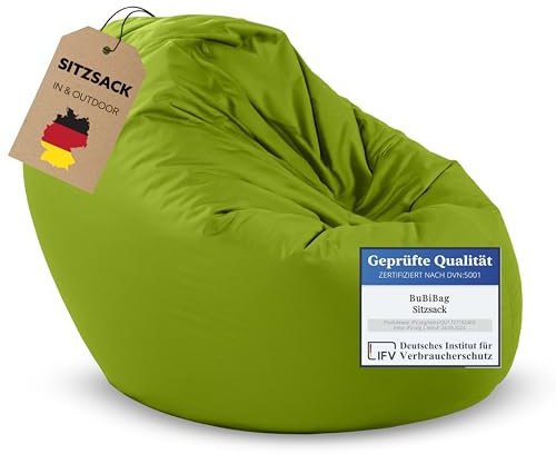 BuBiBag 2in1 Sitzsack Sitzkissen mit Füllung |Medium Ø: 110 cm, Apfelgrün | Indoor & Outdoor Beanbag | Geeignet für Kinder Innen- & Außenbereich Kinderzimmer | Wasser- & Schmutzabweisend Wetterfest