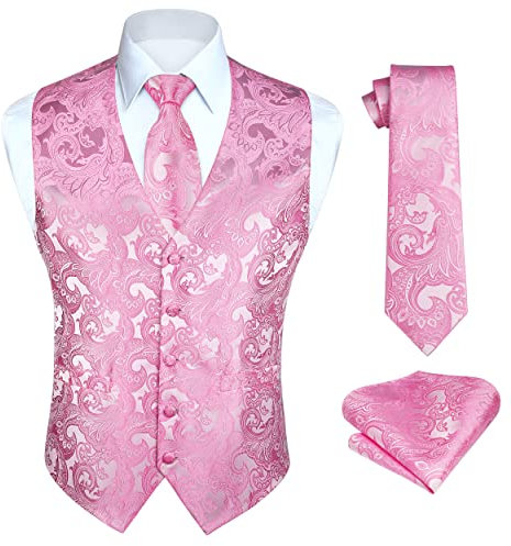HISDEREN hommes Paisley rose gilet Floral Jacquard cravate poche carré mouchoir fête de mariage affaires Fit gilet costume ensemble L