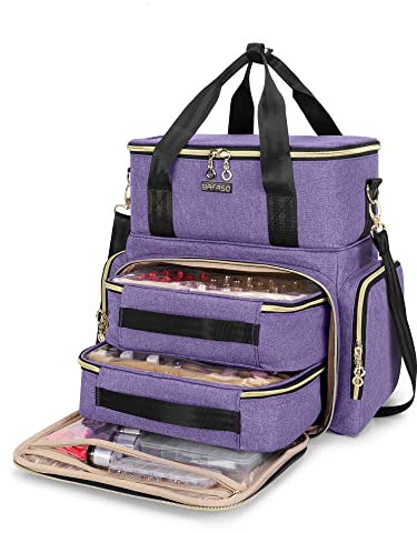 BAFASO Doppelschicht Nagellack Organizer Tasche für 70 Flaschen(bis zu 15ml) und Nageltrockner, Nagellack Tasche für Nagellampe, Nagellack Zubehör und Nageldesign Sets(Patent Angemeldet), Lila